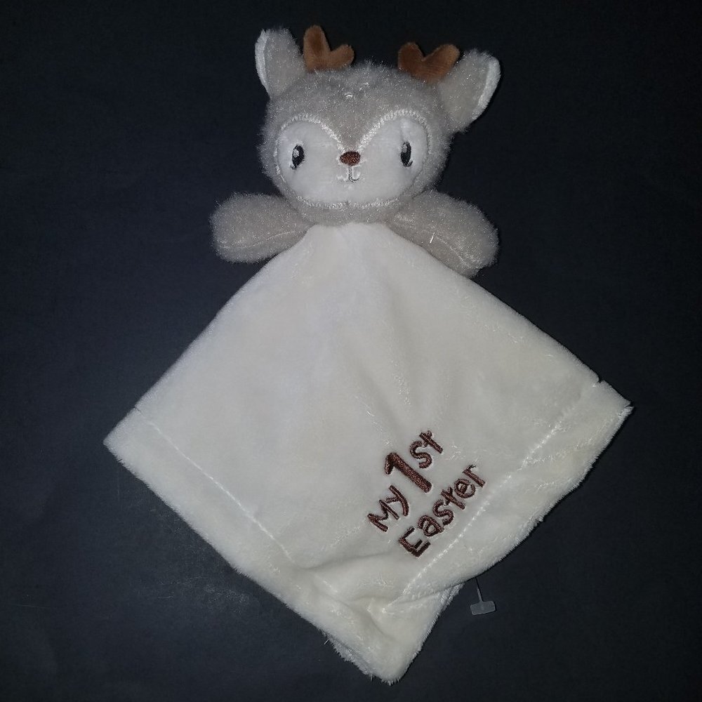My First Easter Baby Lovey Rattle Plush Toy Deer Reindeer Fawn Ivory Tan